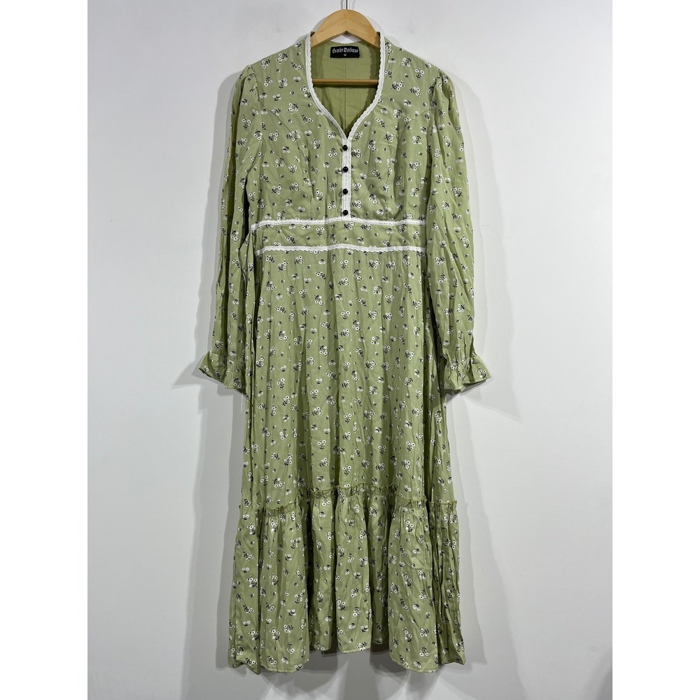 Scarlet Darkness Cottagecore Prairie Renaissance Floral Lace Midi Dress Medium